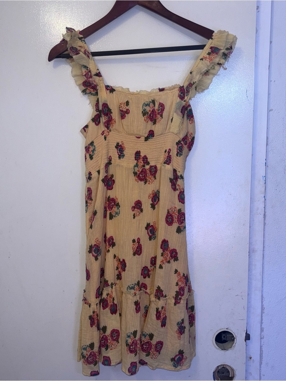 Urban Outfitters yellow Floral Ruffle-Strap Mini Dress